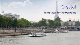  Presentation with ship - Cool new slide set with french transports - ship bateaux parisiens on river backdrop and a sky blue colored foreground