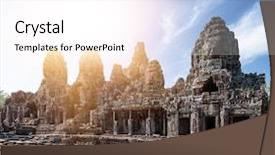  Presentation with cambodia - PPT theme with bayon khmer temple on angkor background and a white colored foreground