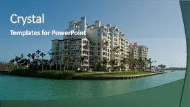  Presentation with miami - Amazing PPT theme having bayside - expensive apartmets in miami florida backdrop and a teal colored foreground