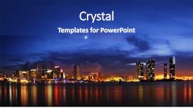  Presentation with miami - Audience pleasing slides consisting of bayside - miami skyline at night right backdrop and a ocean colored foreground