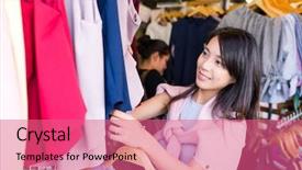  Presentation with market - Slide deck enhanced with bazar - woman shopping in street market background and a coral colored foreground