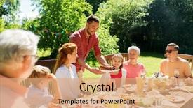  Presentation with summer party - Audience pleasing presentation theme consisting of leisure holidays and people concept backdrop and a coral colored foreground