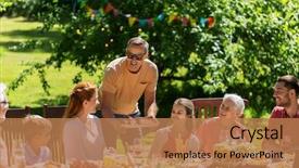  Presentation with summer party - Colorful slides enhanced with leisure holidays and people concept backdrop and a coral colored foreground