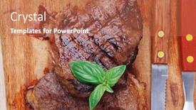  Presentation with bbq - Beautiful slide set featuring bbq beef meat fillet on wooden plate with cutlery backdrop and a coral colored foreground