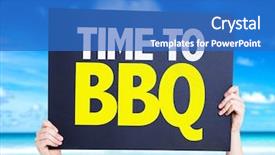  Presentation with beach party invitation - Beautiful slide set featuring bbq card with beach backdrop and a teal colored foreground