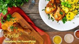  Presentation with bbq chicken - Presentation featuring bbq-chicken-drumsticks-with-fried background and a tawny brown colored foreground