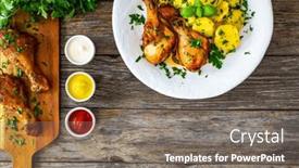  Presentation with bbq chicken - Presentation theme consisting of bbq-chicken-drumsticks-with-fried background and a gray colored foreground
