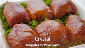  Presentation with bbq chicken - PPT layouts having bbq chicken thighs on a bed of parsley background and a tawny brown colored foreground