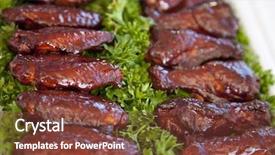  Presentation with bbq chicken - Beautiful presentation theme featuring bbq chicken wings on a bed of parsley backdrop and a tawny brown colored foreground