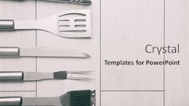  Presentation with bbq - Theme consisting of bbq-equipment-on-the-wooden background and a lemonade colored foreground