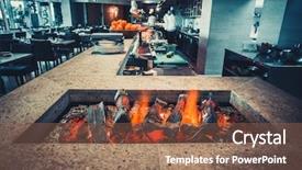  Presentation with restaurant kitchen - Beautiful presentation design featuring bbq in the background buzz backdrop and a violet colored foreground