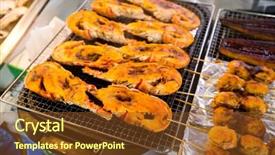  Presentation with bbq - Slide set having bbq lobster and scallop at wet market background and a tawny brown colored foreground