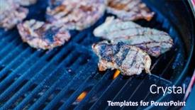  Presentation with bbq - Slide set featuring bbq-meat-and-vegetables-being background and a navy blue colored foreground