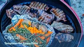  Presentation with bbq - Beautiful PPT theme featuring bbq-meat-and-vegetables-being backdrop and a ocean colored foreground