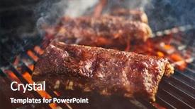  Presentation with ribs - Cool new PPT layouts with bbq pork ribs cooking backdrop and a tawny brown colored foreground