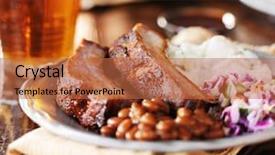  Presentation with barbecue dry aged kobe rib - Presentation design having bbq ribs - barbecue rib meal with fixings background and a red colored foreground