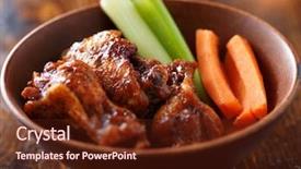  Presentation with bbq chicken - PPT layouts with bbq sauced buffalo chicken wings in wooden bowl with celery and carrot sticks background and a tawny brown colored foreground