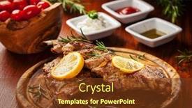  Presentation with bbq - Audience pleasing PPT theme consisting of bbq-spare-ribs-with-herbs backdrop and a tawny brown colored foreground