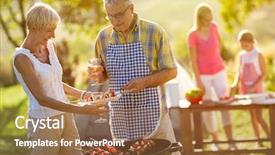  Presentation with food grill - Beautiful presentation featuring bbq wine - grandfather serving food from barbecue backdrop and a coral colored foreground