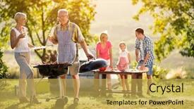  Presentation with happy barber client - Presentation theme with bbq wine - happy generation family having background and a yellow colored foreground
