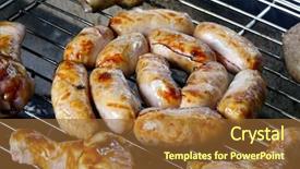  Presentation with bbq - PPT theme enhanced with surfer with a surfboard walking on the beach on a sunny day background and a light gray colored foreground