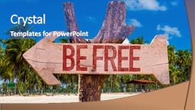  Presentation with free - Audience pleasing PPT theme consisting of be free arrow with beach backdrop and a  colored foreground