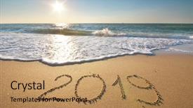  Presentation with 2019 - Slide set consisting of beach - 2019 year on the sea background and a coral colored foreground