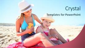  Presentation with sunscreen - Amazing presentation design having children beach - woman applying sunscreen on daughter's backdrop and a cool aqua colored foreground