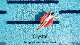  Presentation with summer holiday - PPT theme featuring beach - woman relaxing on donut lilo background and a light blue colored foreground