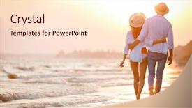  Presentation with young happy couple - PPT layouts enhanced with beach - young happy couple on seashore background and a lemonade colored foreground