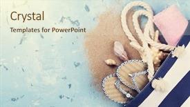  Presentation with beach bag - Presentation having beach accessories bag towel background and a cream colored foreground