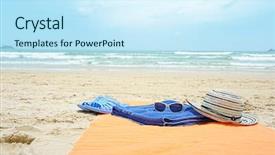  Presentation with accessories - Presentation design consisting of beach accessories close up background and a cool aqua colored foreground