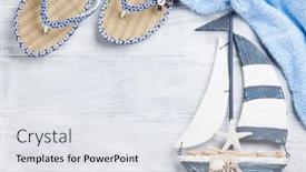  Presentation with decor - Slide set enhanced with beach-accessories-flip-flops-towel background and a sky blue colored foreground