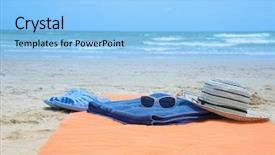  Presentation with footprints and sand beach - Slide set enhanced with beach accessories on sand beach background and a light blue colored foreground