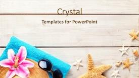  Presentation with accessories - PPT theme with beach accessories on wooden background background and a cream colored foreground
