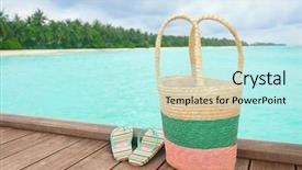  Presentation with wooden boat at sea edge - Presentation theme enhanced with powtoon - beach accessories on wooden pontoon background and a cool aqua colored foreground