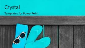  Presentation with accessories - PPT theme featuring powtoon - beach accessories on wooden pontoon background and a teal colored foreground