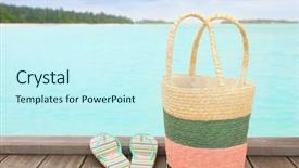  Presentation with accessories - Beautiful PPT theme featuring powtoon - beach accessories on wooden pontoon backdrop and a cool aqua colored foreground