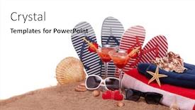  Presentation with romantic beach - Audience pleasing slides consisting of beach-accessories-seashells-sand-two backdrop and a white colored foreground
