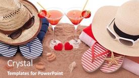  Presentation with honeymoon - Cool new PPT theme with beach-accessories-seashells-sand-two backdrop and a coral colored foreground