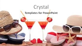  Presentation with honeymoon - Slides enhanced with beach-accessories-seashells-sand-two background and a white colored foreground