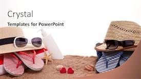  Presentation with beach party - Beautiful slides featuring beach-accessories-seashells-sand backdrop and a white colored foreground