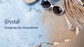  Presentation with sea shells - Amazing slide set having beach accessories sunglasses flip-flops and sea shells on stone background top view with copy space backdrop and a sky blue colored foreground