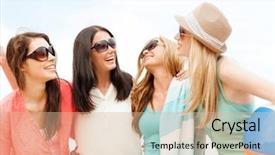  Presentation with shells beach summer holiday - Slide set featuring beach activities concept - smiling girls background and a soft green colored foreground