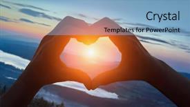  Presentation with heart hands - Presentation theme enhanced with beach against sunrise over mountain background and a light blue colored foreground
