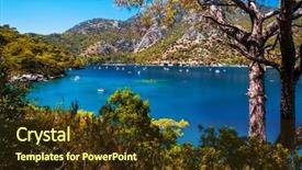  Presentation with ocean clear water deep blue - Colorful presentation theme enhanced with beach and blue clear water backdrop and a tawny brown colored foreground