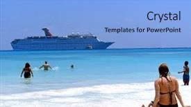  Presentation with cruise ship - Slide deck having beach and cruise ship background and a light blue colored foreground
