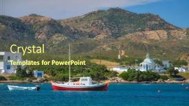  Presentation with sea fishing - Beautiful presentation design featuring beach-and-fishing-village backdrop and a tawny brown colored foreground