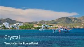  Presentation with sea fishing - Presentation theme having beach-and-fishing-village background and a ocean colored foreground