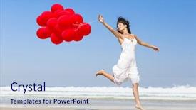  Presentation with girl running on the beach clouds - Slide deck consisting of beach and holding red background and a light blue colored foreground